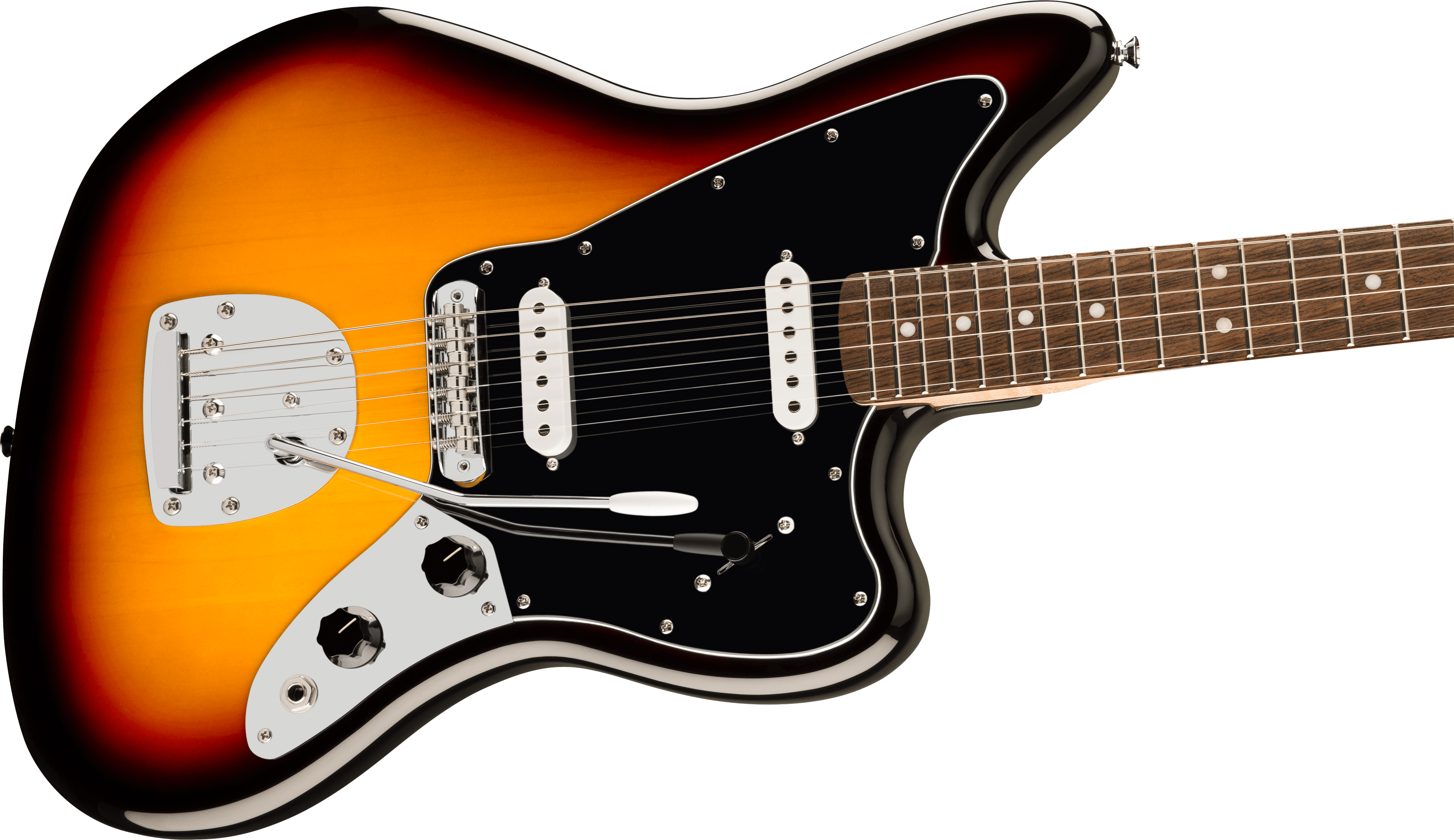 Squier Affinity Series Jaguar (Laurel Fingerboard, Black Pickguard, 3-Color Sunburst)
