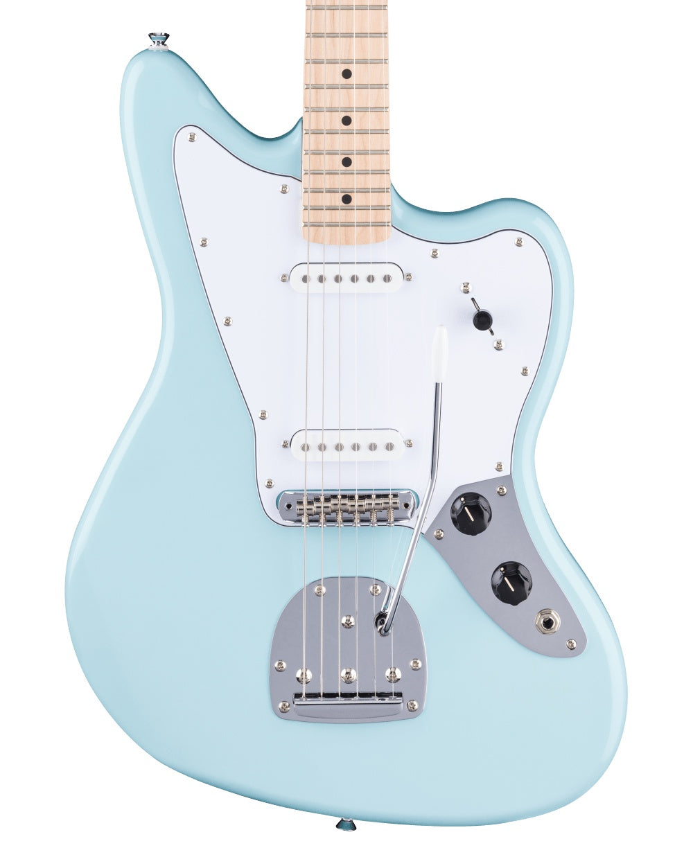 Squier FSR Affinity Jaguar (Maple Fingerboard, White Pickguard, Matching Headstock, Daphne Blue)