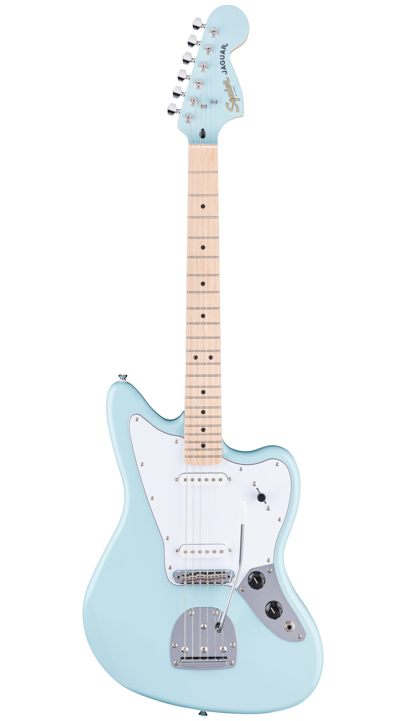 Squier FSR Affinity Jaguar (Maple Fingerboard, White Pickguard, Matching Headstock, Daphne Blue)