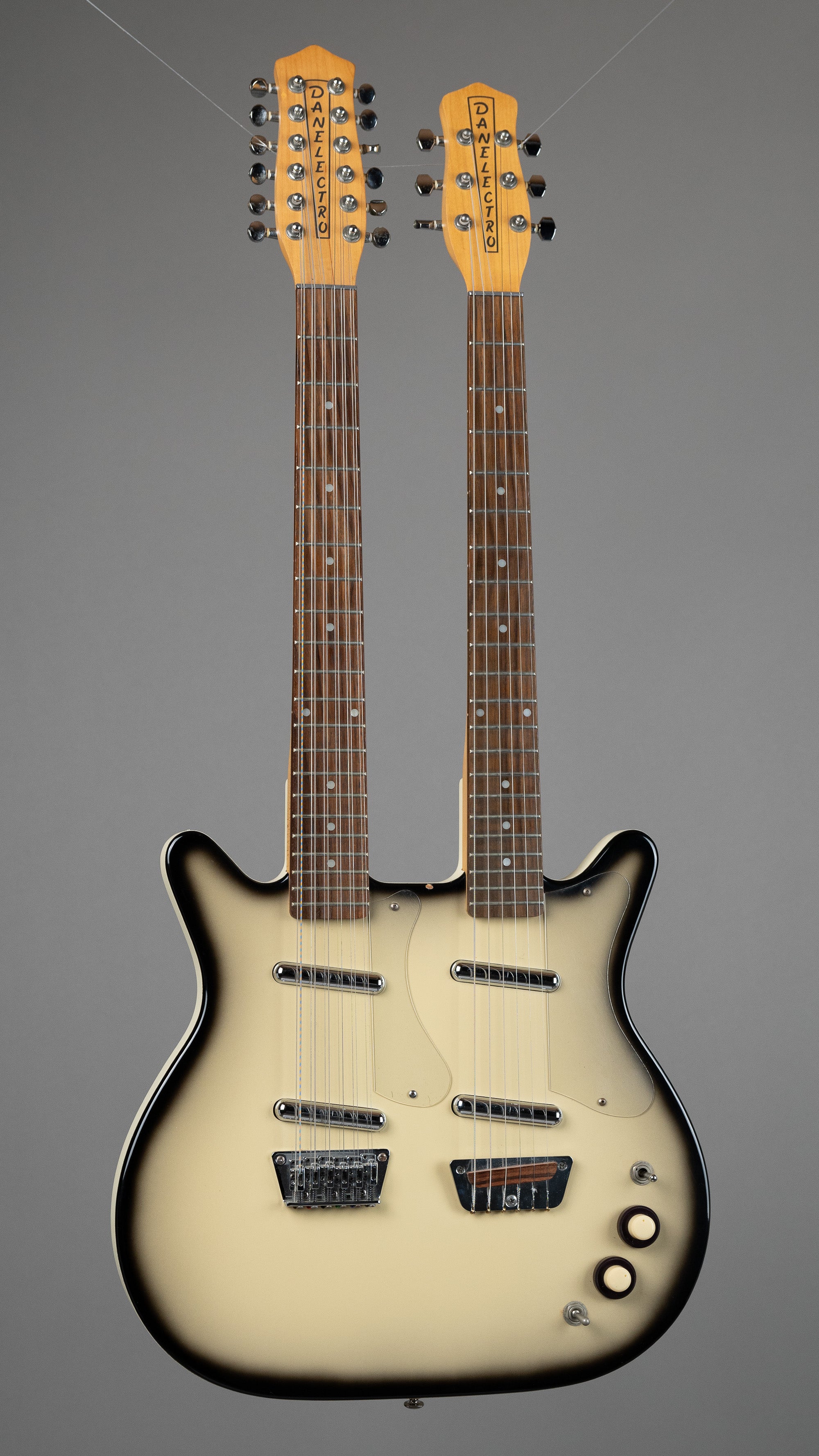 c1990s Danelectro 6/12 Double Neck (Korea, Greyburst, OGB)