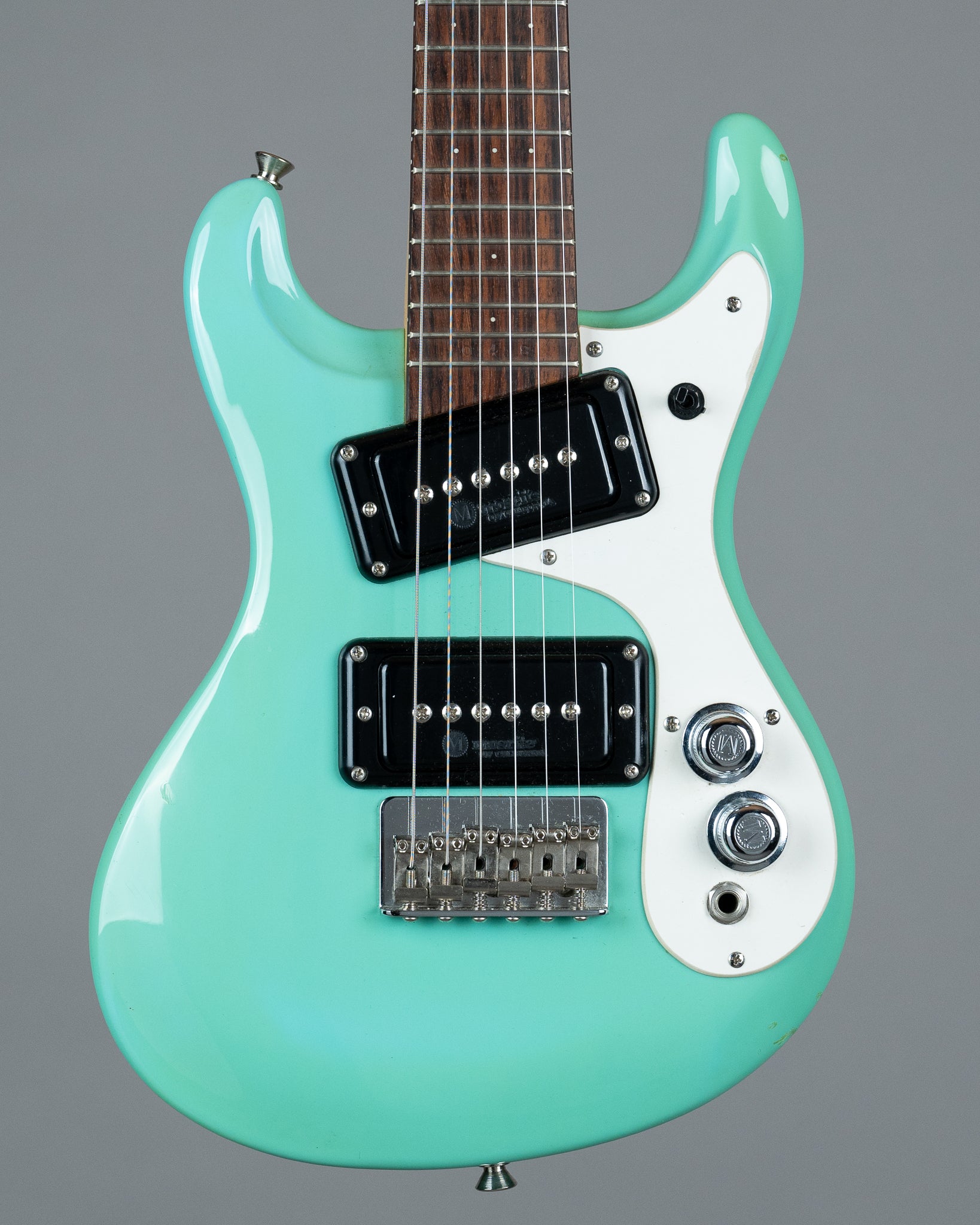 c1990s Mosrite Mini Electric Guitar (Japan, Seafoam Green, Gig Bag)
