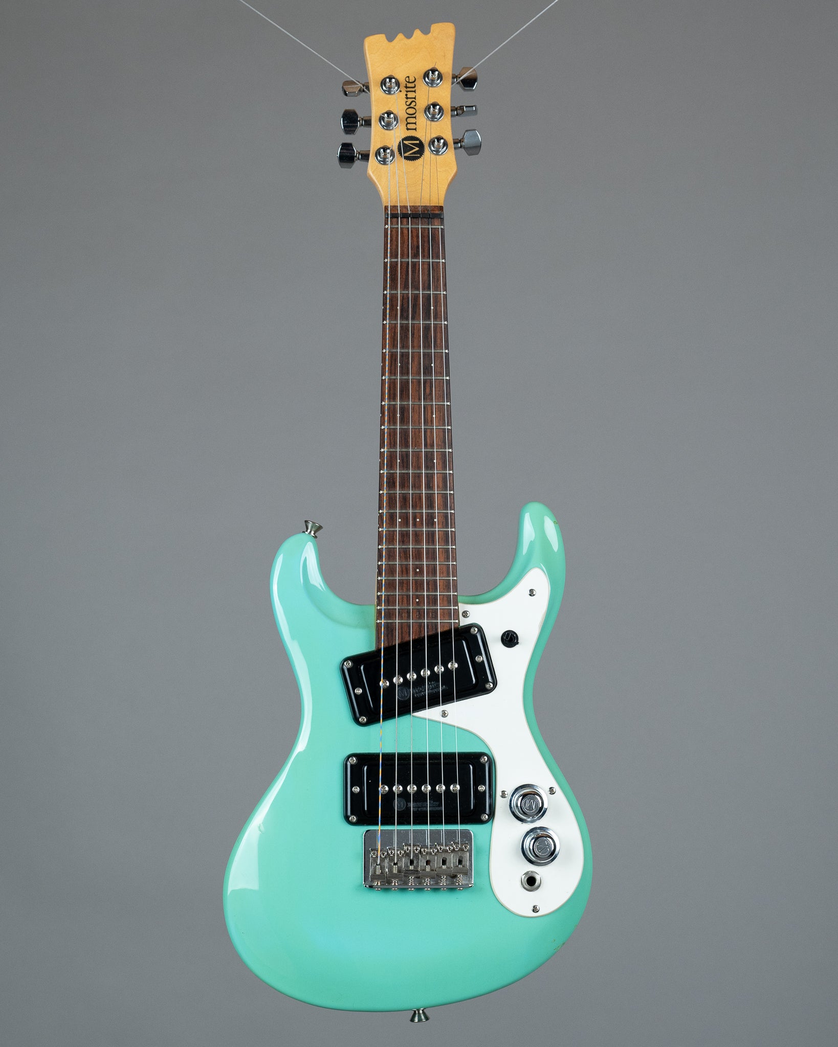 c1990s Mosrite Mini Electric Guitar (Japan, Seafoam Green, Gig Bag)
