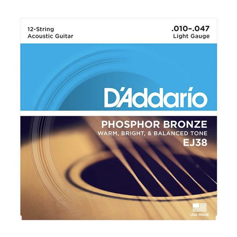 EJ38 D'Addario Light Phosphor Bronze Acoustic 12 String Set 10-47