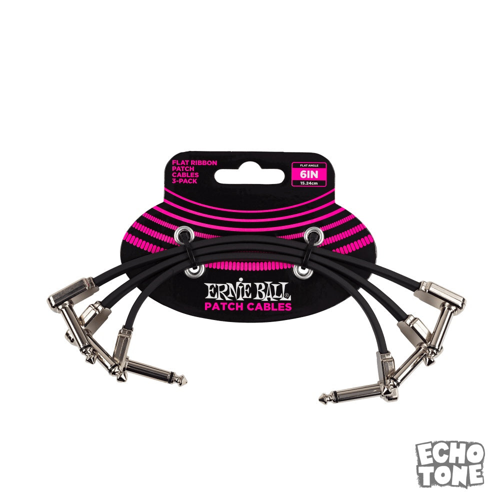 Ernie Ball 6" Flat Ribbon Patch Cable (Black, 3-Pack)