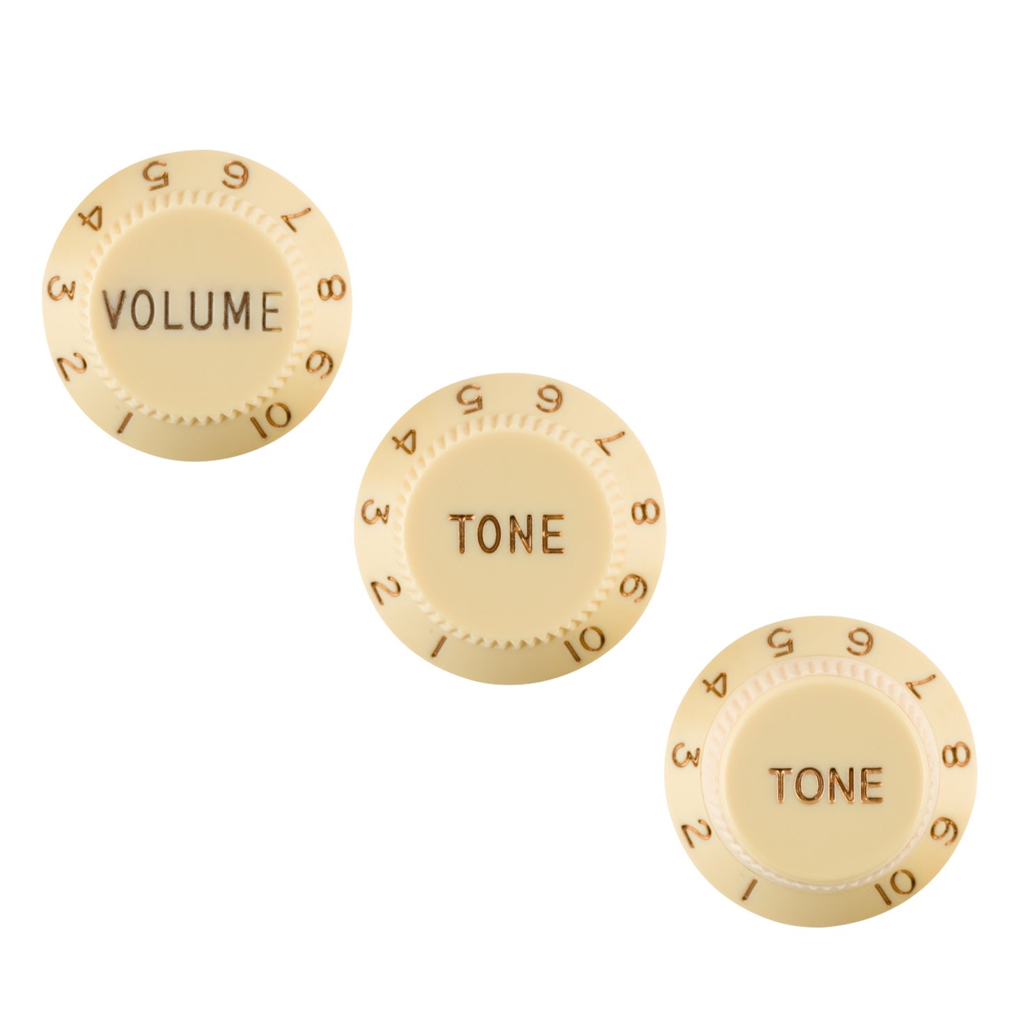 Fender Stratocaster Knobs, Aged White (Volume/Tone/Tone, (3), Left-Handed)