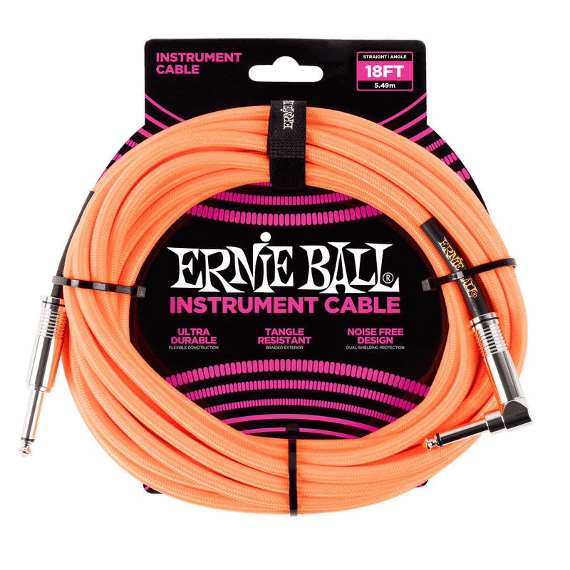 Ernie Ball 18ft Braided Straight Angle Instrument Cable (Various)