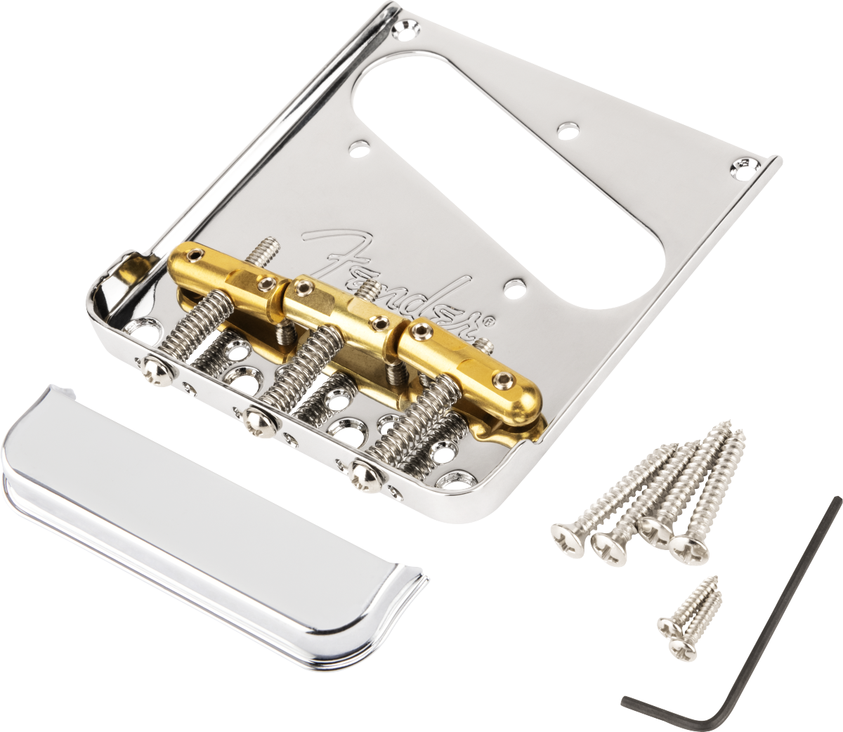 Fender Top-Load/String-Through Tele Bridge with Compensated Brass “Bullet” Saddles, 3-Saddle