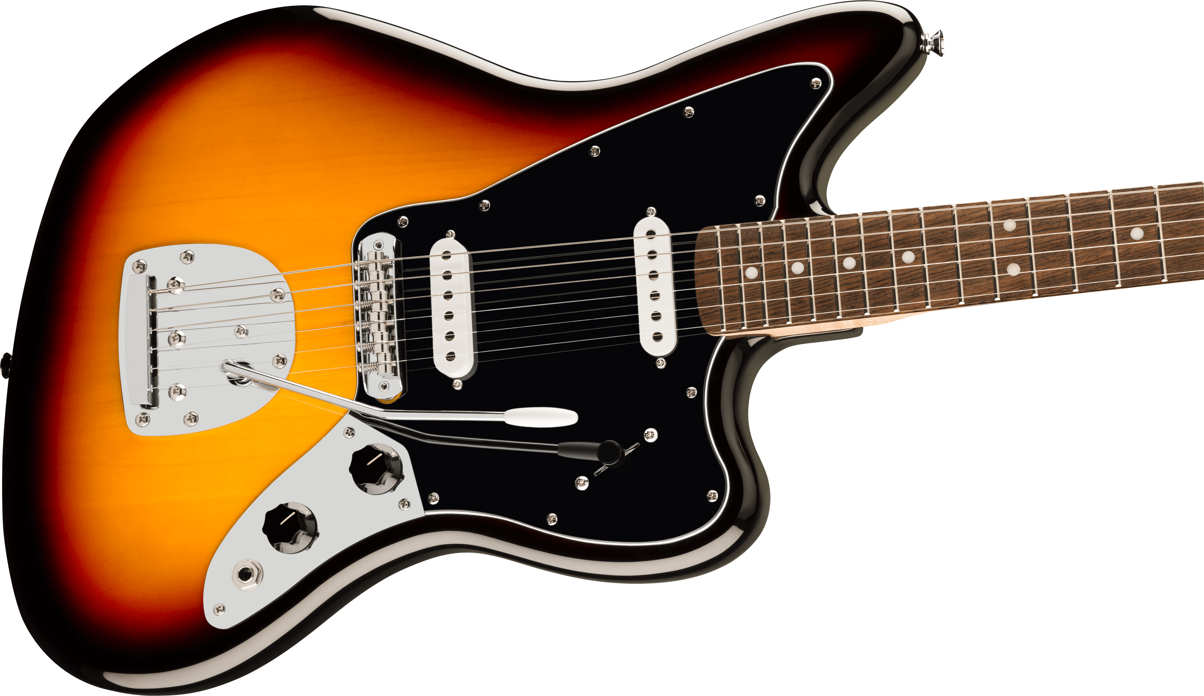 Squier Affinity Series Jaguar  (Laurel Fingerboard, Black Pickguard, 3-Color Sunburst)