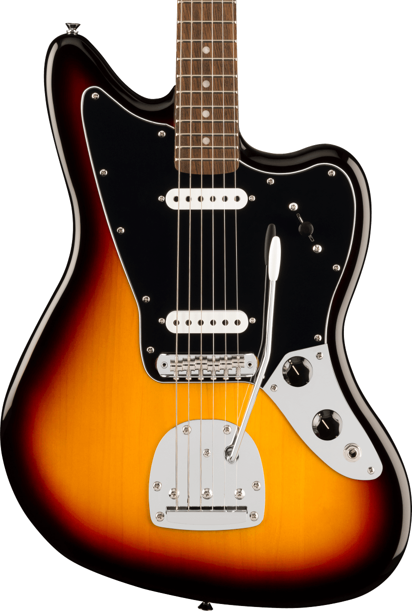 Squier Affinity Series Jaguar  (Laurel Fingerboard, Black Pickguard, 3-Color Sunburst)