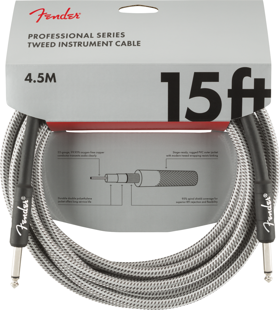 Fender Pro 15ft Instrumental Cable (White Tweed)