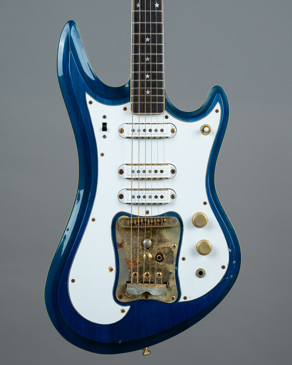 c1970s Guyatone LG-350T Custom  'Sharp 5'  (Japan, Transluscent Blue, OHSC)