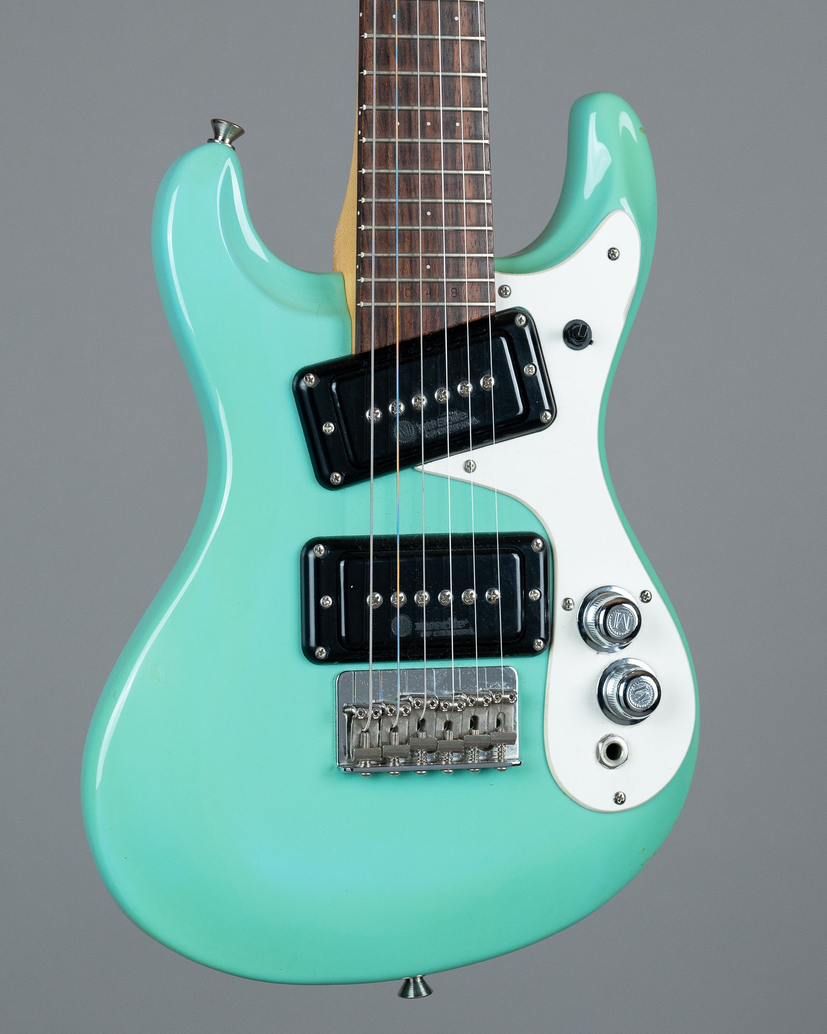 c1990s Mosrite Mini Electric Guitar (Japan, Seafoam Green, Gig Bag)