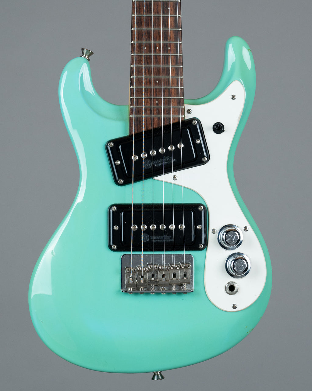 c1990s Mosrite Mini Electric Guitar (Japan, Seafoam Green, Gig Bag)