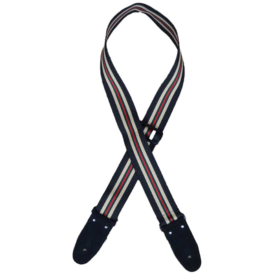 Colonial Leather Striped Webbing Strap - Black