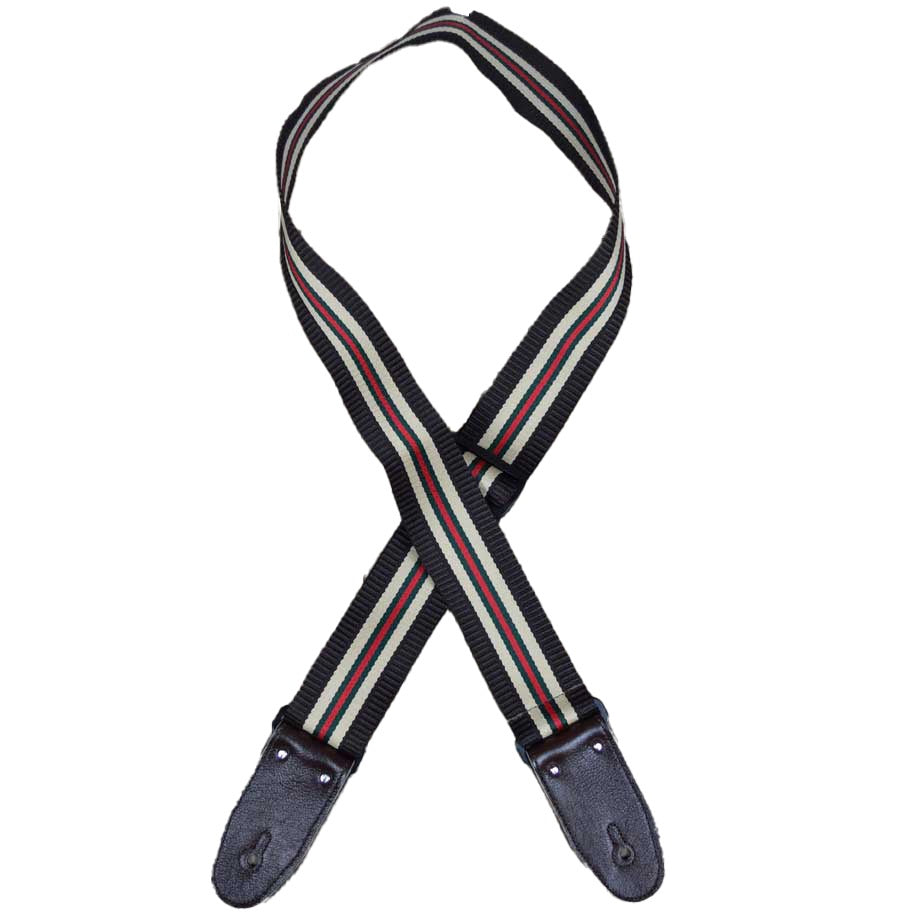 Colonial Leather Striped Webbing Strap - Dark Brown