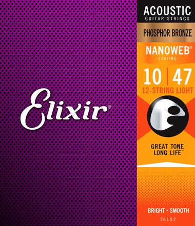 Elixir Nanoweb Phosphor Bronze 12 String Acoustic Guitar Strings (23/APB-NW-12L)