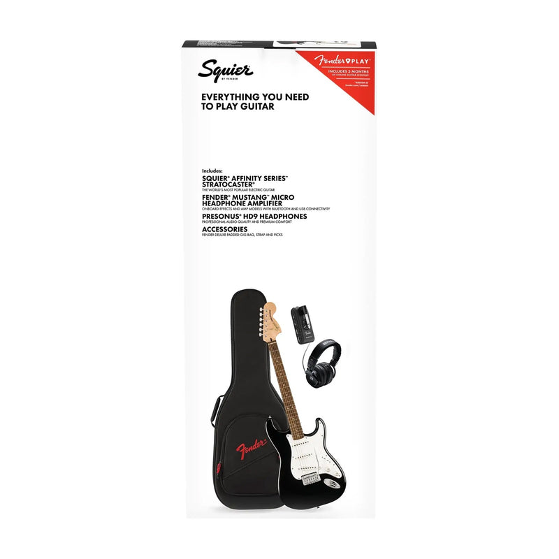 Squier Affinity Series Stratocaster Mustang Micro Pack (Laurel Fingerboard, Black, Gig Bag)