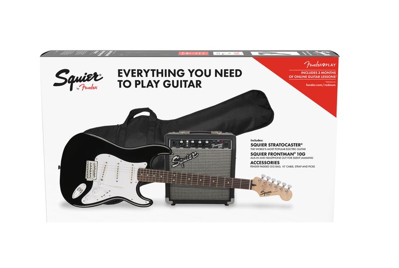Squier Stratocaster Pack (Black) w/ Bag & Frontman 10G