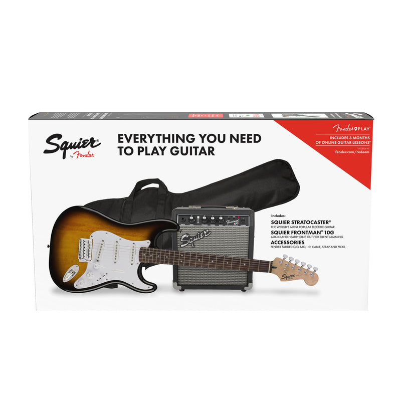 Squier Stratocaster Pack w/ Gig Bag & Frontman 10G Amplifier (Brown Sunburst)
