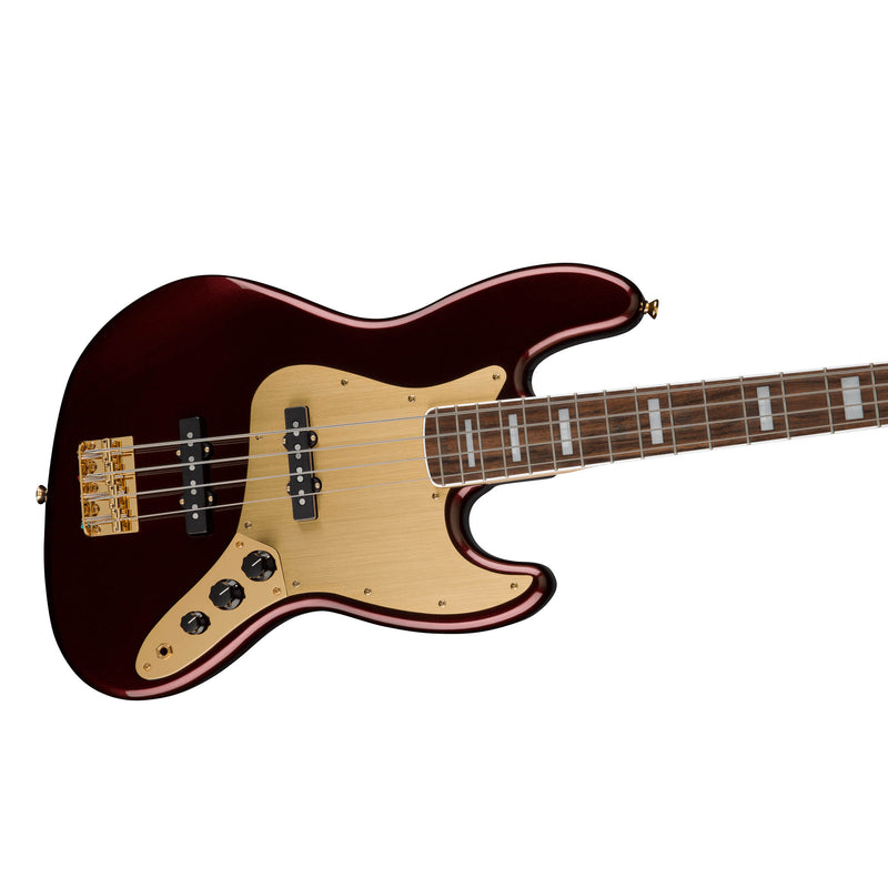 Squier 40th Anniversary Jazz Bass Gold Edition (Laurel Fingerboard, Gold Anodized Pickguard, Ruby Red Metallic)