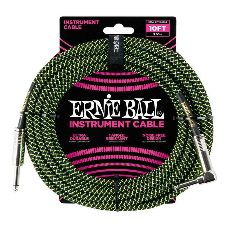 Ernie Ball 10ft Braided Straight Angle Instrument Cable (Various)