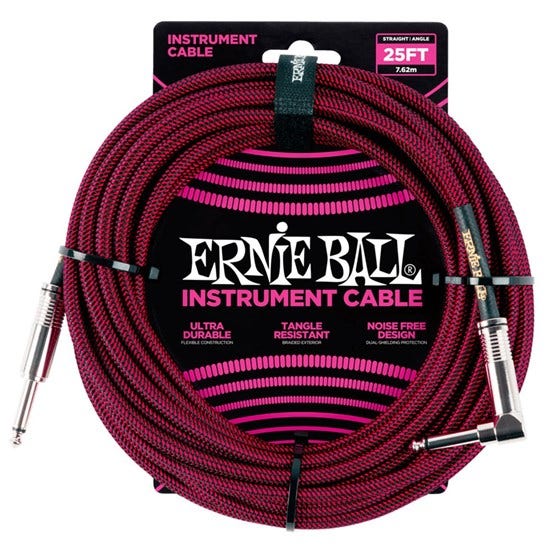 Ernie Ball 25ft Braided Straight Angle Instrument Cable (Various)