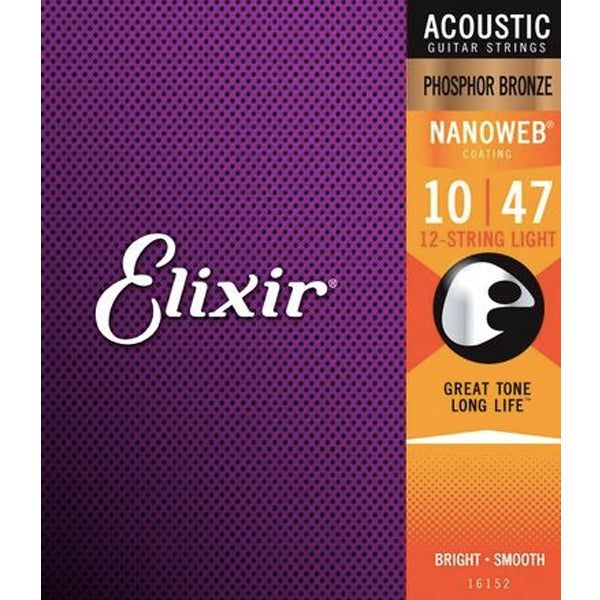Elixir Nanoweb Phosphor Bronze 12 String Acoustic Guitar Strings (23/APB-NW-12L)