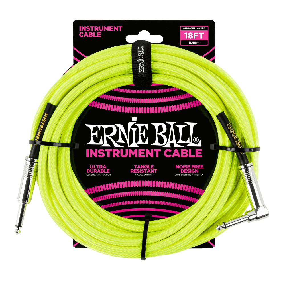 Ernie Ball 18ft Braided Straight Angle Instrument Cable (Various)