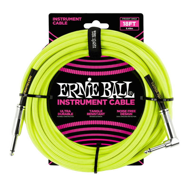 Ernie Ball 18ft Braided Straight Angle Instrument Cable (Various)