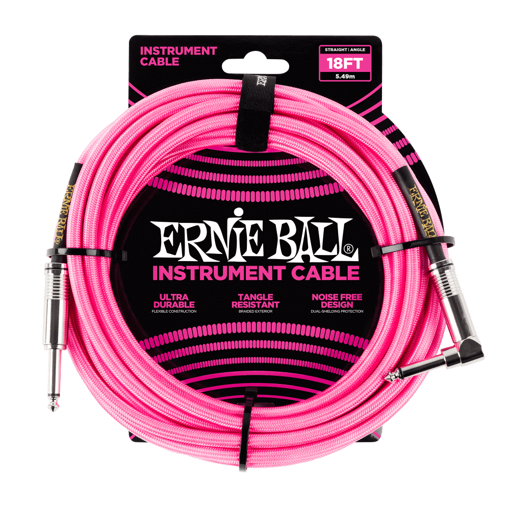 Ernie Ball 18ft Braided Straight Angle Instrument Cable (Various)