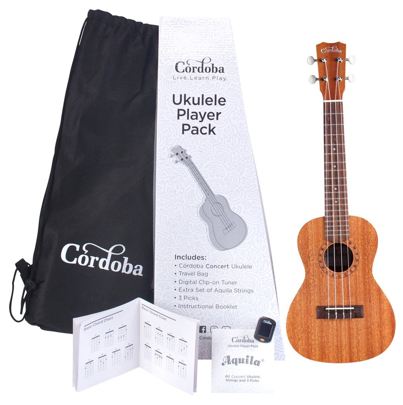 Cordoba Concert Ukulele Player Pack (with Tuner, Strings, Drawstring Bag)
