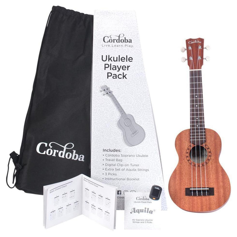 Cordoba Soprano Ukulele Player Pack (with Tuner, Strings, Drawstring Bag)