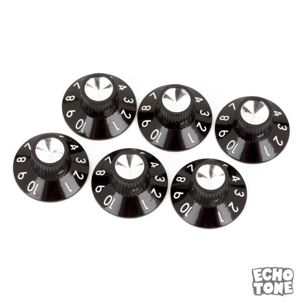 Fender Pure Vintage Black/Silver Skirted Amplifier Knobs (Set of 6)