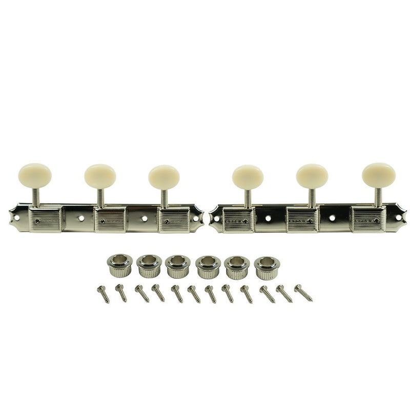 Kluson 3-On-A-Plate Deluxe Tuners (Nickel, Plastic Oval Buttons)