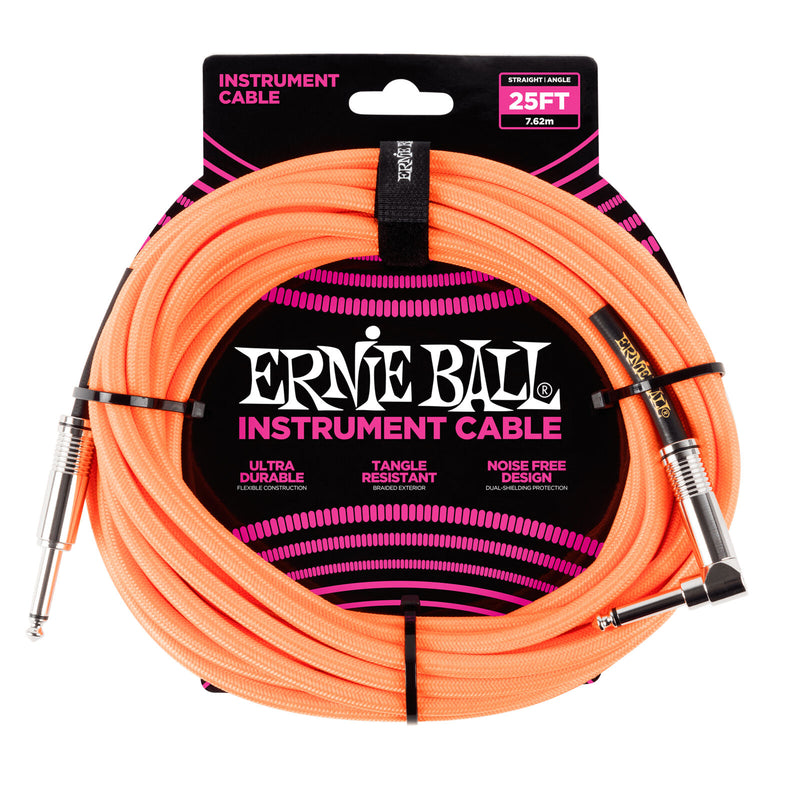 Ernie Ball 25ft Braided Straight Angle Instrument Cable (Various)