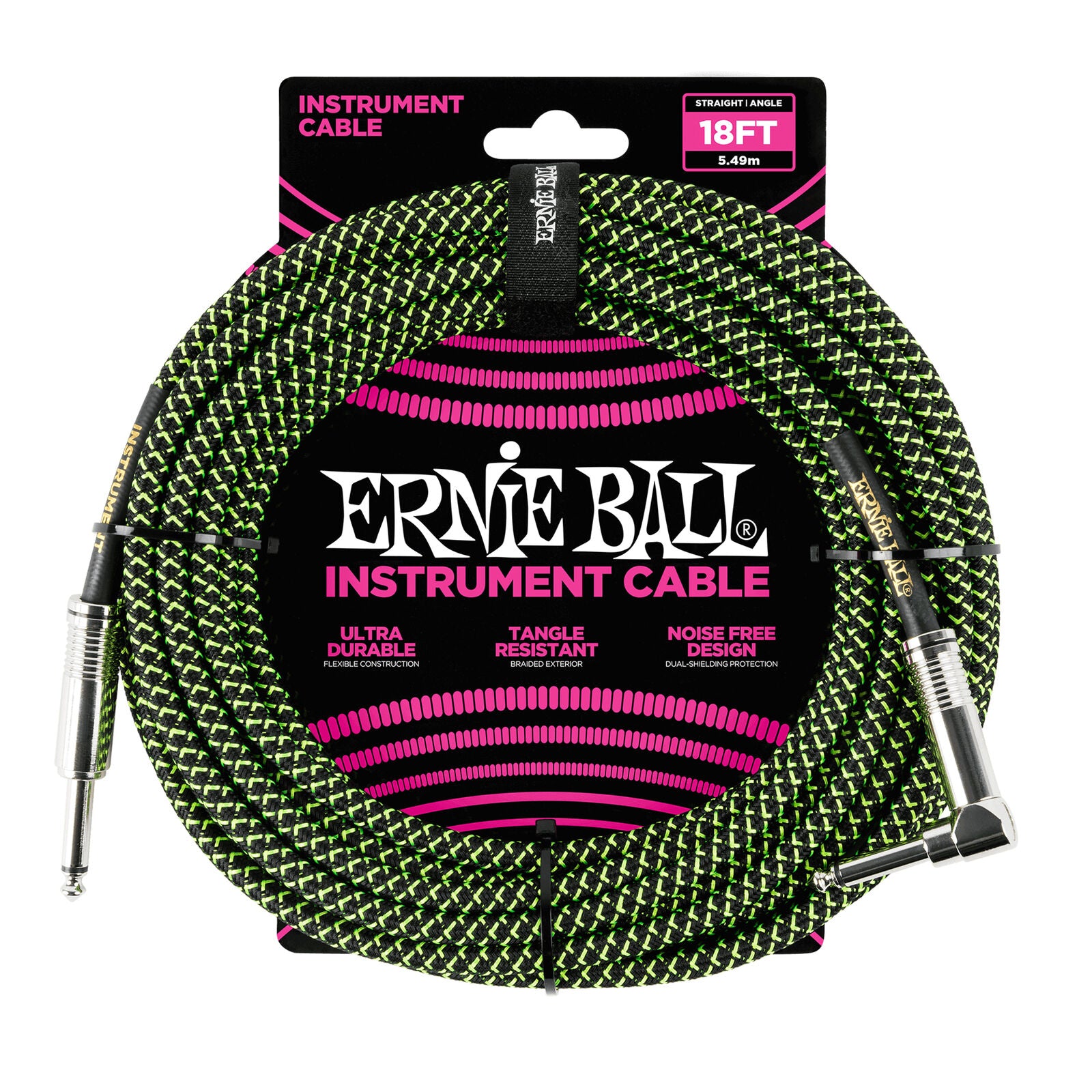 Ernie Ball 18ft Braided Straight Angle Instrument Cable (Various)